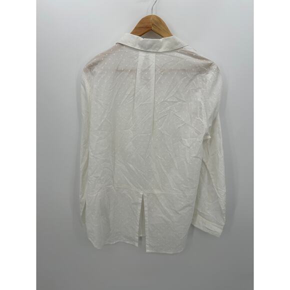 Ruffhewn Womens Button Front Shirt Size L Sheer Swiss Dot Quiet Luxury Coastal - Picture 2 of 7